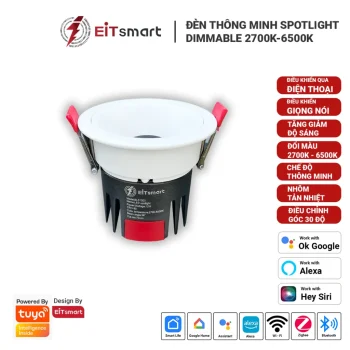 Đèn spotlight thông minh Bluetooth Mesh 12W, âm trần, tăng giảm cường độ sáng, thay đổi nhiệt độ màu từ 2700K đến 6500K (vàng ấm đến trắng), điều khiển từ xa qua điện thoại, chỉnh góc 30 độ, chống chói, chống mõi mắt, cao cấp chính hãng EITsmart - Hình 12